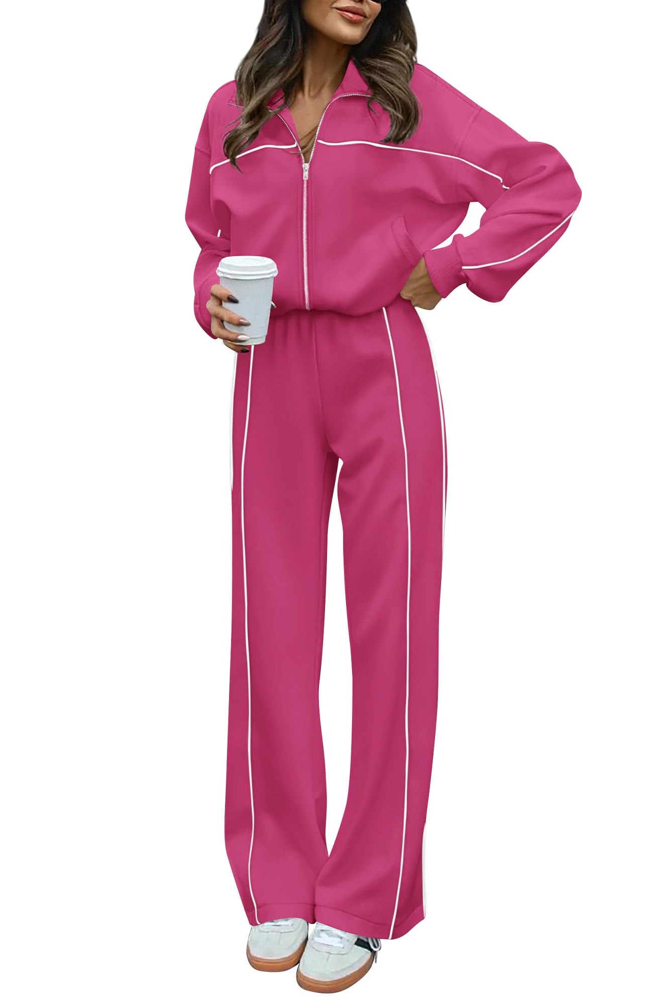 BTFBM Women's Two Piece Tracksuit Fall 2026 Long Sleeve Zip Up Sweatshirt Long Pants Outfits Jogger Sweatsuit Sets
