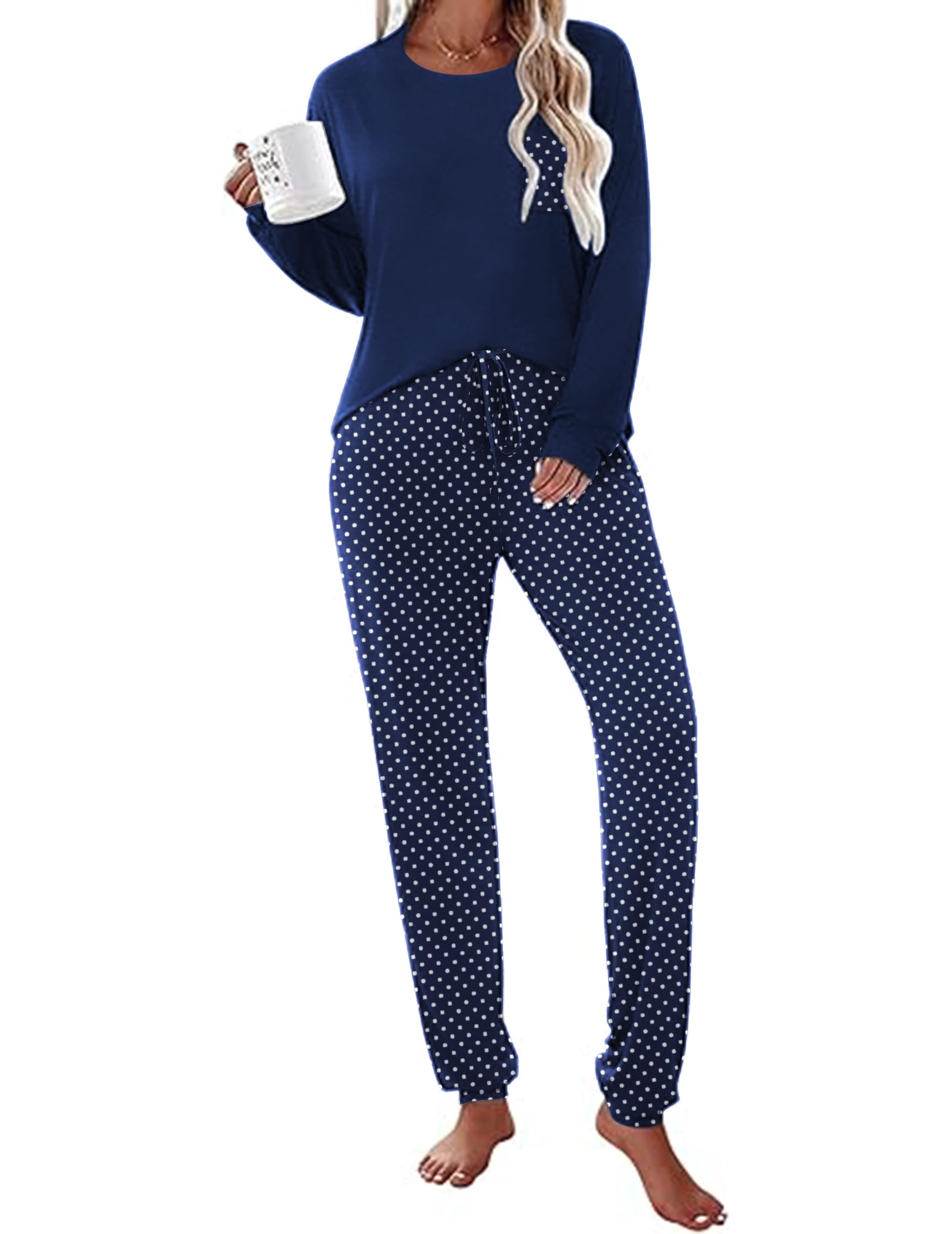 Ekouaer Womens Pajamas Set Long Sleeve Christmas PJ Sets Soft Lounge Set for Women Sleepwear Joggers with Pockets