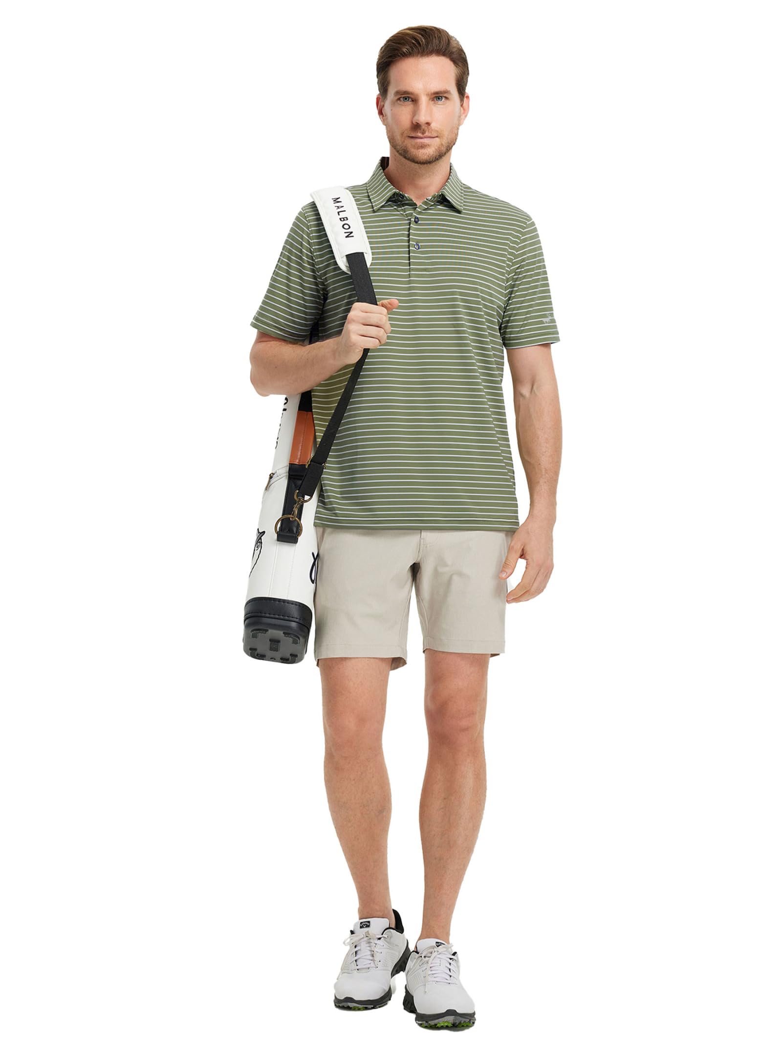 Rouen Mens Polo Shirts Short Sleeve Dry Fit Performance Moisture Wicking Causal Striped Polo Collared Golf Shirts for Men