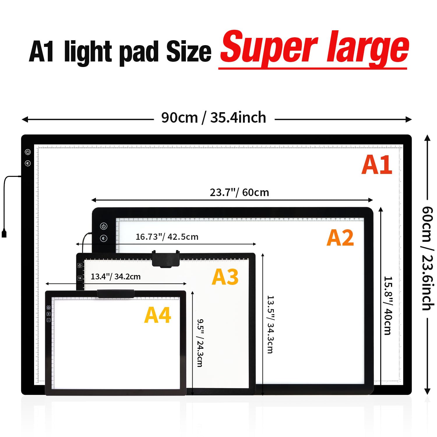 Zocelight A1(35.4''x 23.6'') Large Rechargeable Light Pad for Diamond Painting,6 Levels & Stepless Dimming Light Box for Tracing,3-Color Modes Light Board,Built-in 6000mAh Battery Light Table for Art