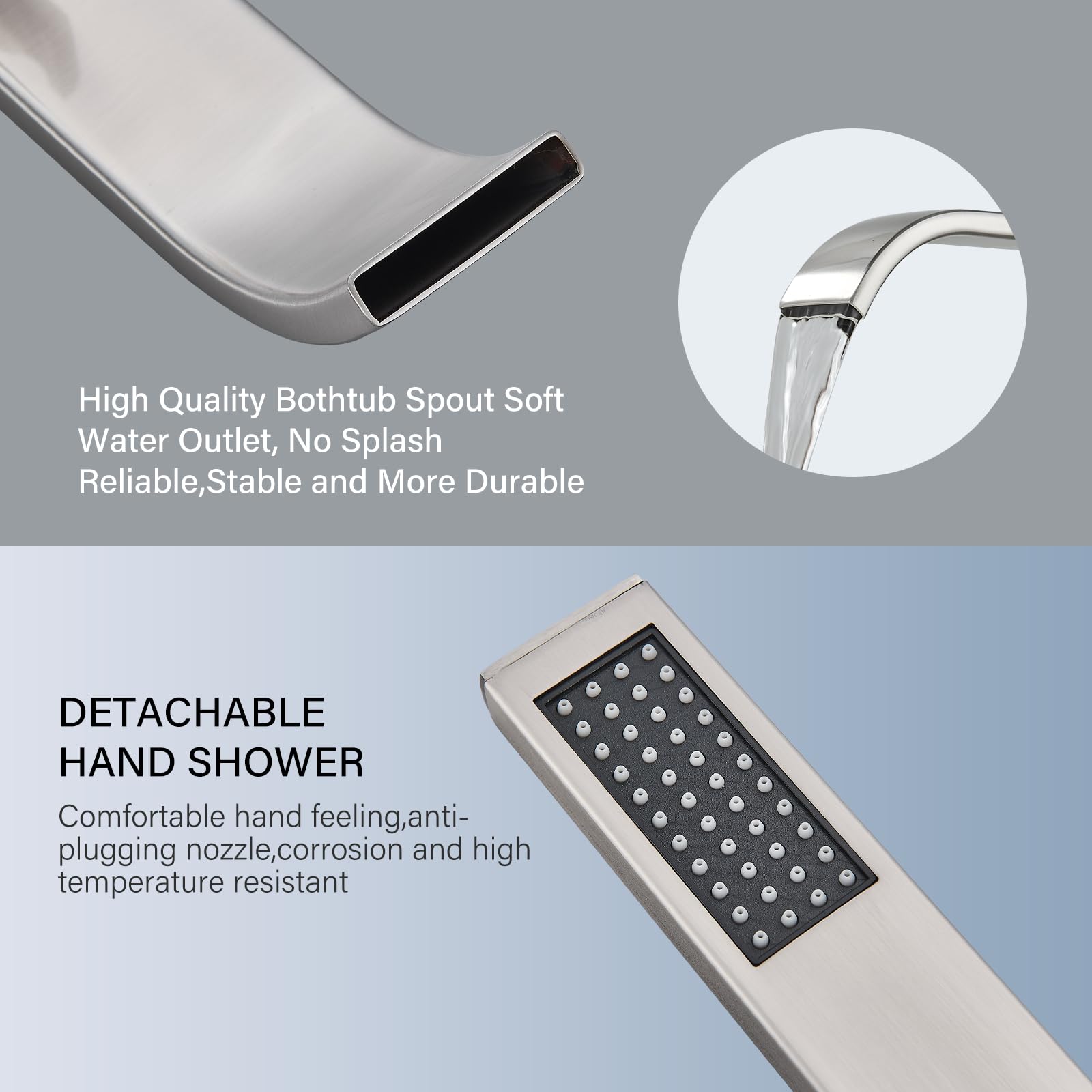 Brushed Gold Freestanding Bathtub Faucet with Hand Shower Tub Filler Faucet Floor Mounted High Flow Single Handle Bath Filler Solid Brass