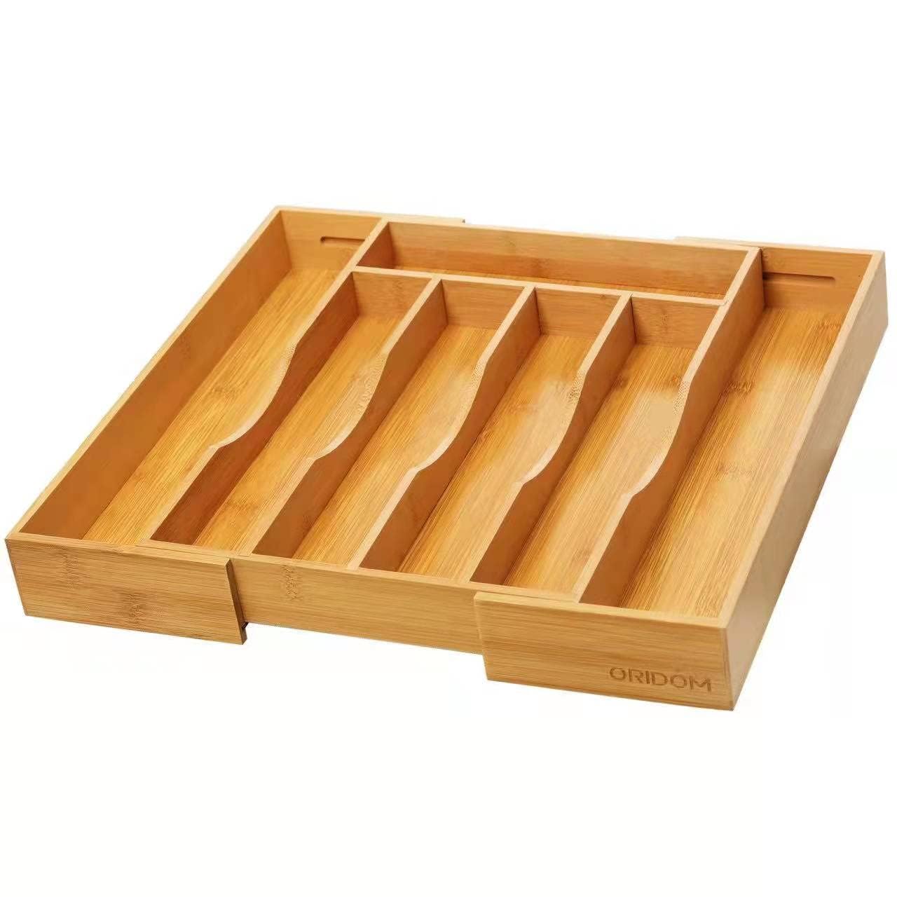 Expandable Acacia Kitchen Drawer Organizer for Cutlery and Utensils, Adjustable Acacia Wood Cutlery Tray in Drawer for Flatware and Silverware in Kitchen