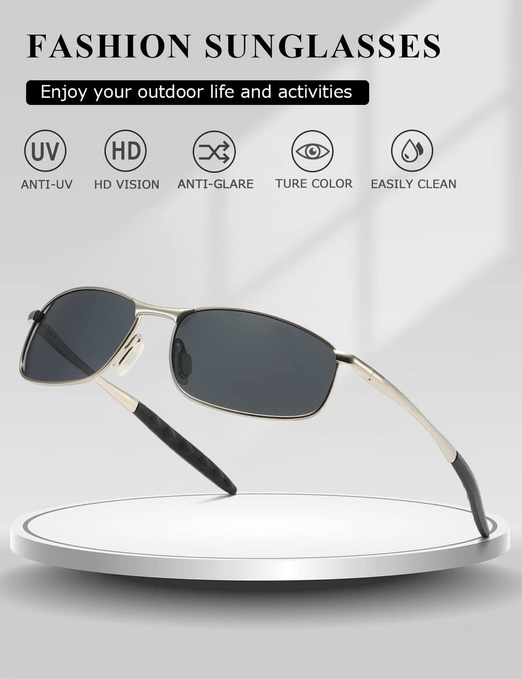 AEVOGUE Polarized Sunglasses For Men Rectangle Metal Frame Retro Sun Glasses AE0395