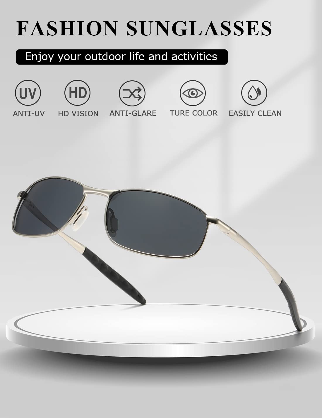 AEVOGUE Polarized Sunglasses For Men Rectangle Metal Frame Retro Sun Glasses AE0395