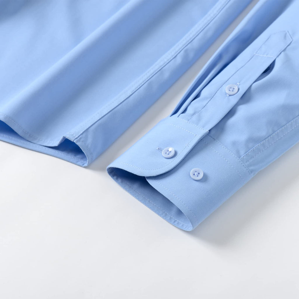 FAHIZO Men's Dress Shirt Casual Regular Fit Stretch Solid Long Sleeve Button Up Shirts