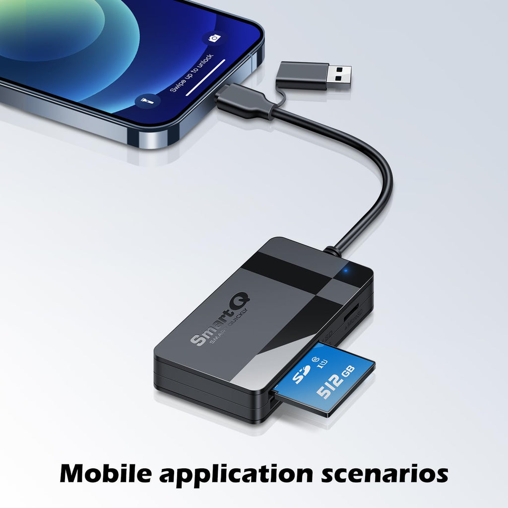 SmartQ C368 USB 3.0 Card Reader - Plug & Play, Compatible with Apple & Windows, Supports SD, Micro SD, MS, CF Cards