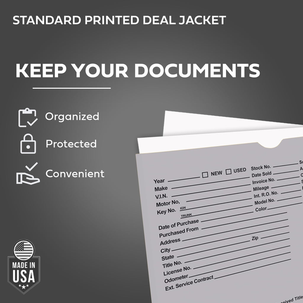Printed Vehicle Deal Envelopes 9x12 Deal Jackets (100 shrink wrapped) (Blue)