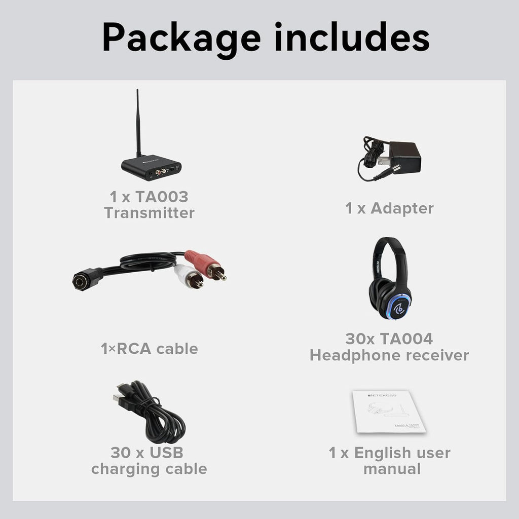 Retekess TA003 Silent Disco System, Silent Disco Transmitter, 3 Channels,Plug and Play, 300m Range for House Party, Fitness and School (1 Transmitter)