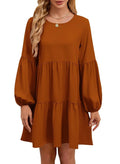 QACOHU Falll Dresses for Women 2026 Crew Neck Long Lantern Sleeve Casual Loose Flowy Swing Shift Dress