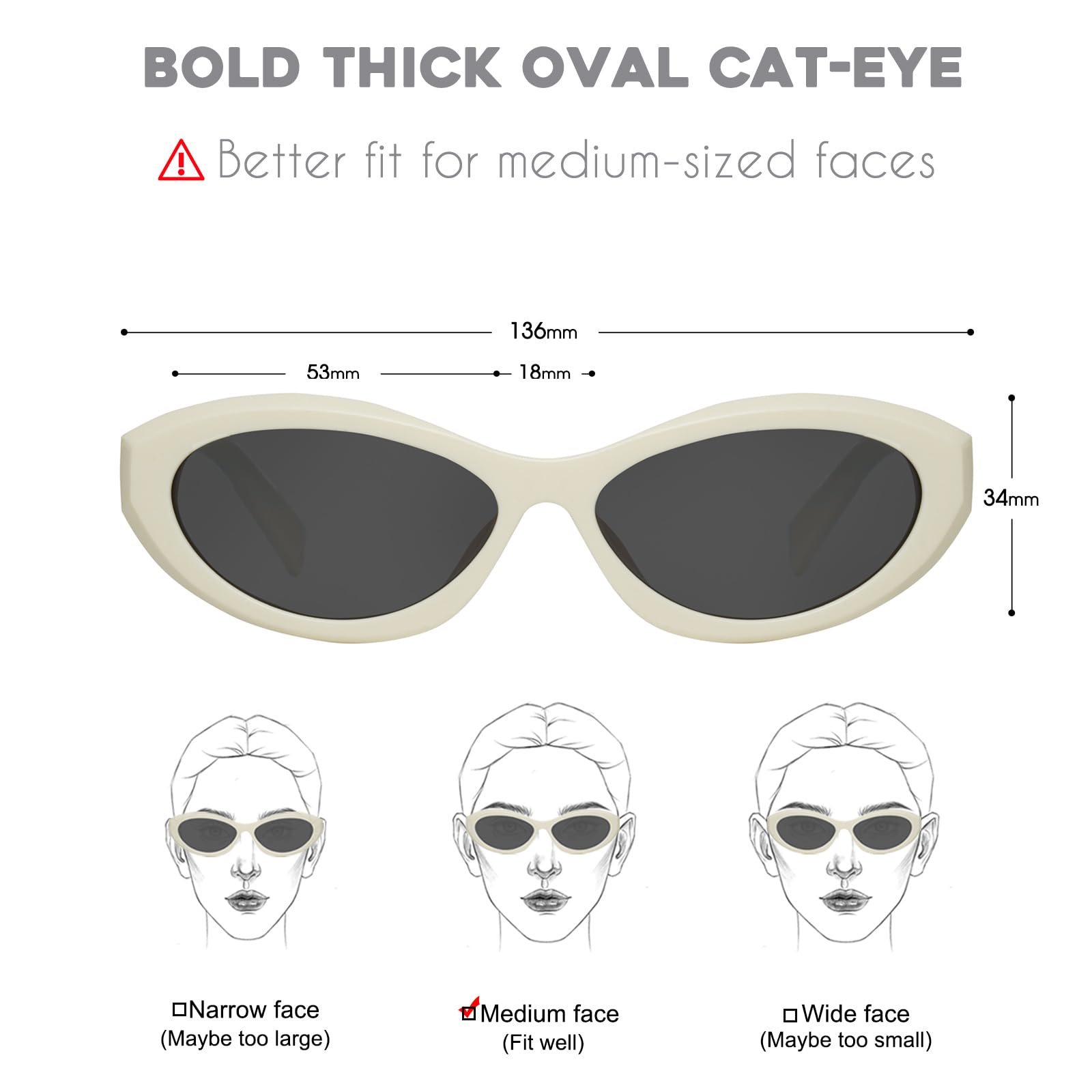 mosanana Oval Cat Eye Sunglasses for Women Retro Y2K Style MS52372