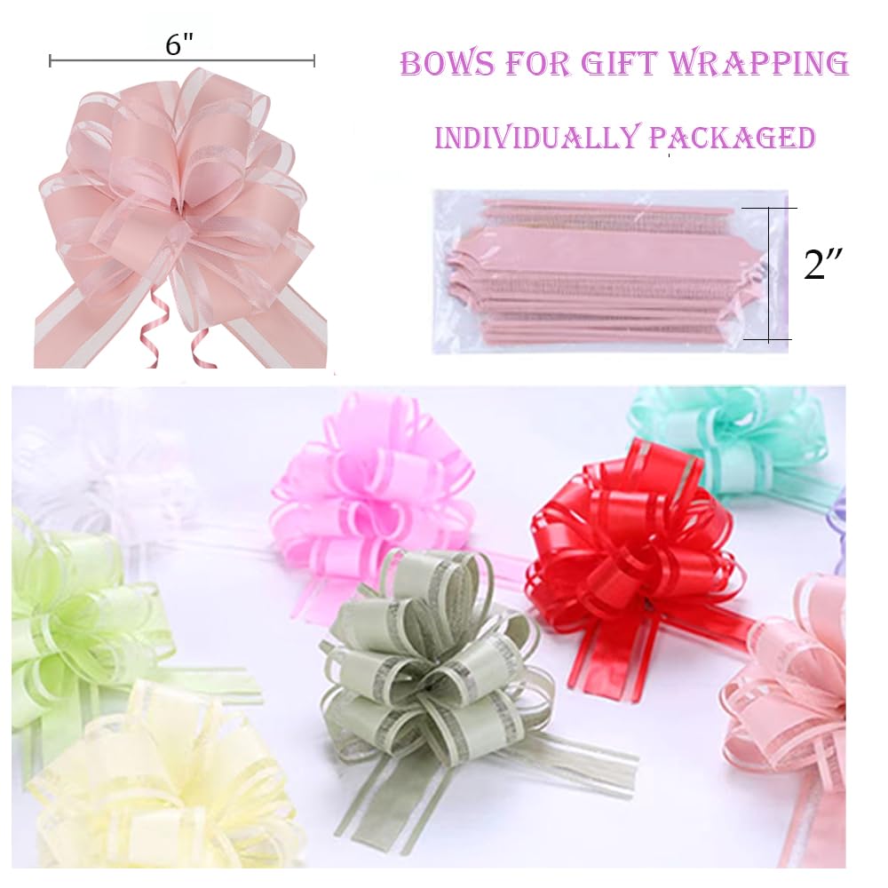 6 PCS Large Pull Bows,Bow for Gift Wrapping,6 inches,Christmas Party Birthday Gift Wedding Ribbon Bows for Wrapping Boxes or Flower Decorations, Valentine's Day Gift Decorations