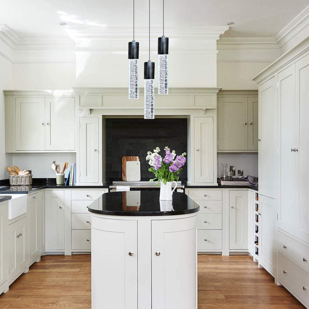 HAIXIANG Modern Kitchen Island Hanging Light Fixtures Crytstal Pendant Lighting for Kitchen Island Chrome Mini Chandelier with 6000K Daylight Bulb