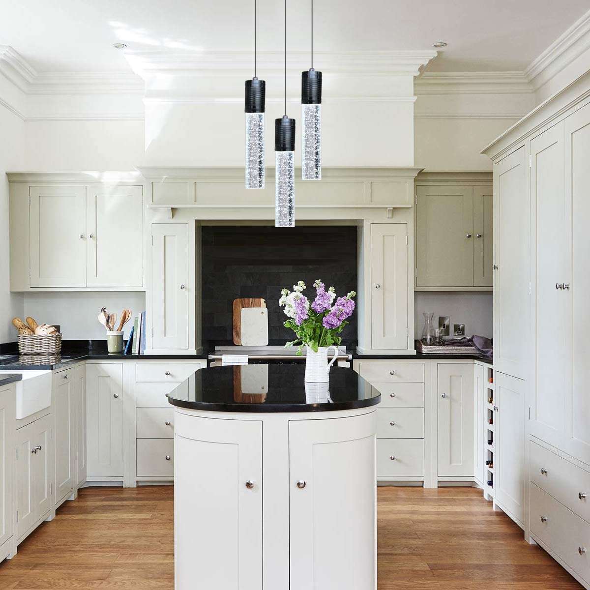 HAIXIANG Modern Kitchen Island Hanging Light Fixtures Crytstal Pendant Lighting for Kitchen Island Chrome Mini Chandelier with 6000K Daylight Bulb