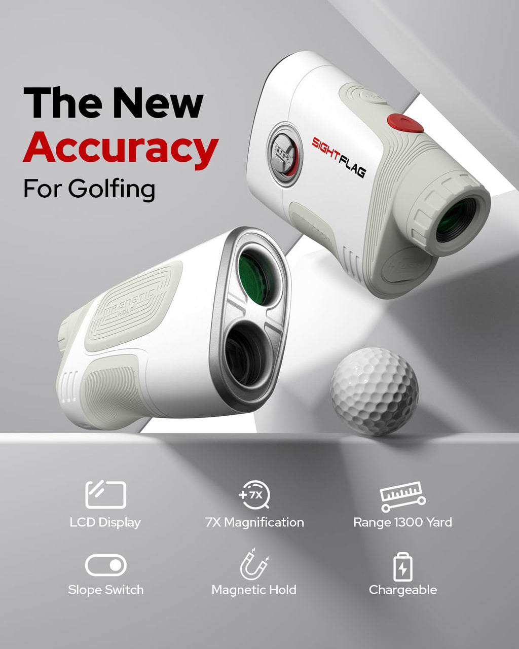 GF2-Golf Rangefinder with Slope and Pin Flagpole Lock Vibration, 1300 Yards Range Finder, External Slope Switch