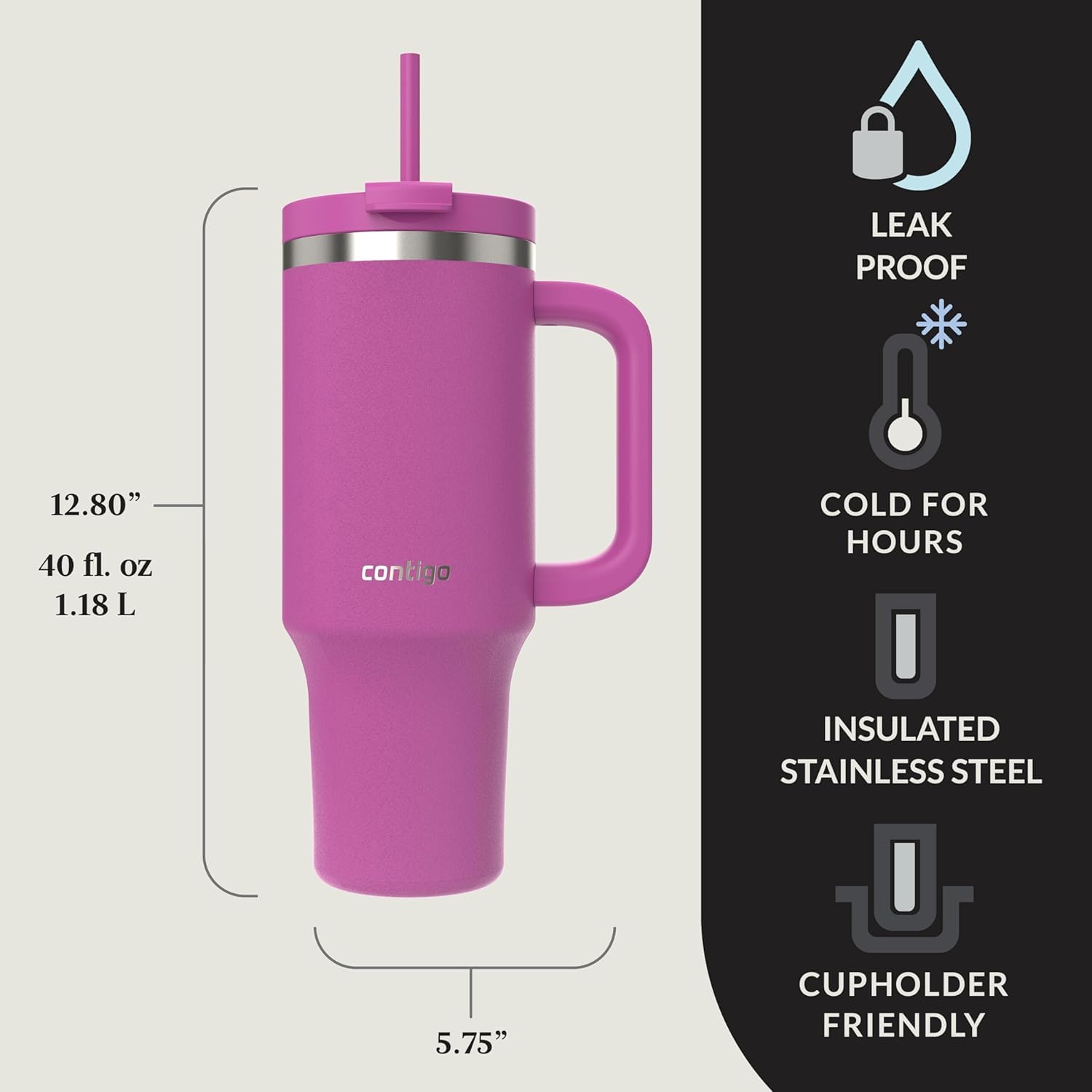 Contigo Streeterville 30oz Tumbler, Stainless Steel Vacuum Insulated, Leak-Proof, Cold for 29 Hours, Fits in cupholders, Licorice