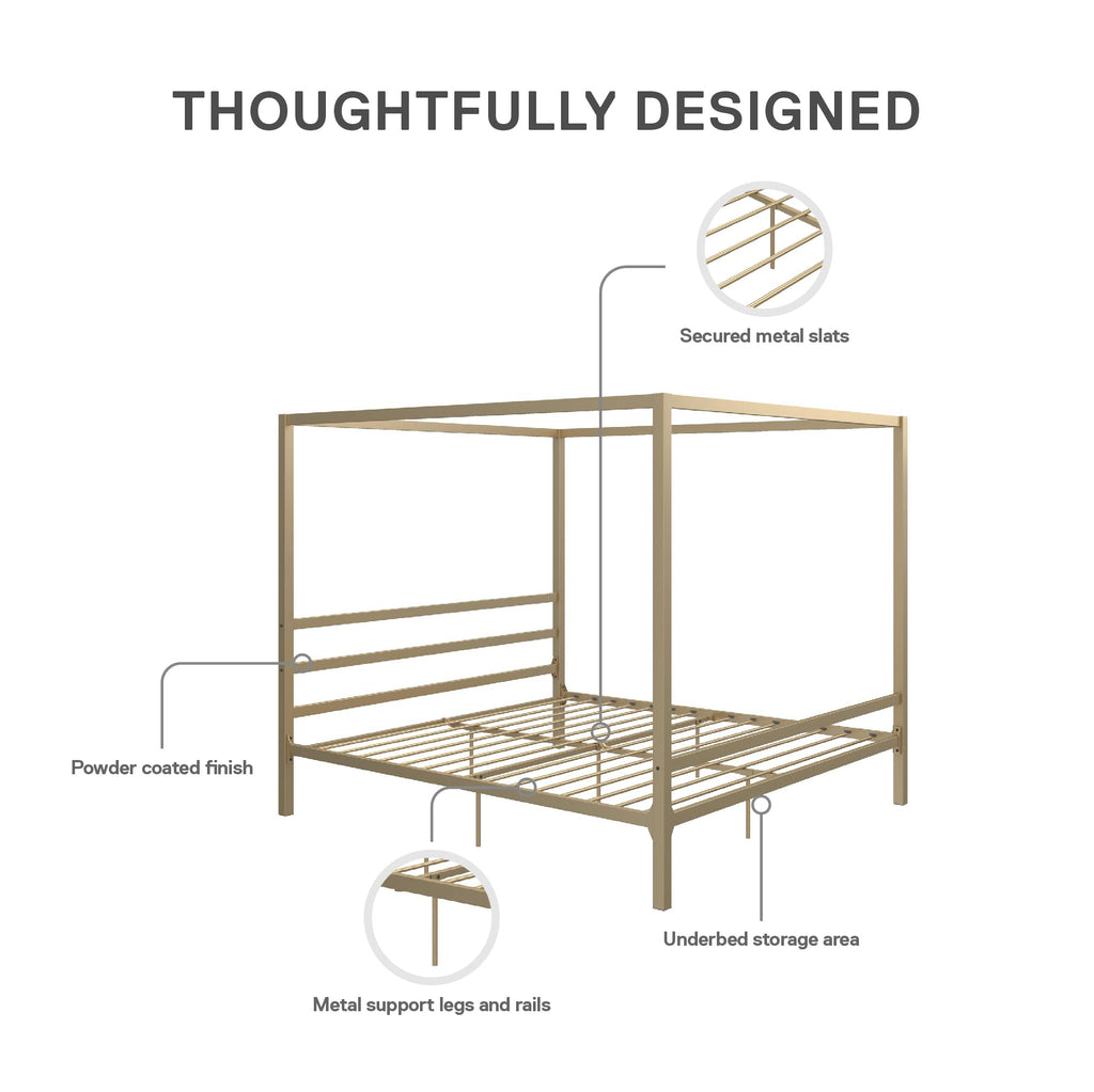 DHP King Metal Canopy Bed, Modern Design with Built-In Headboard, Sturdy Frame, No Box Spring Needed, Gunmetal Gray