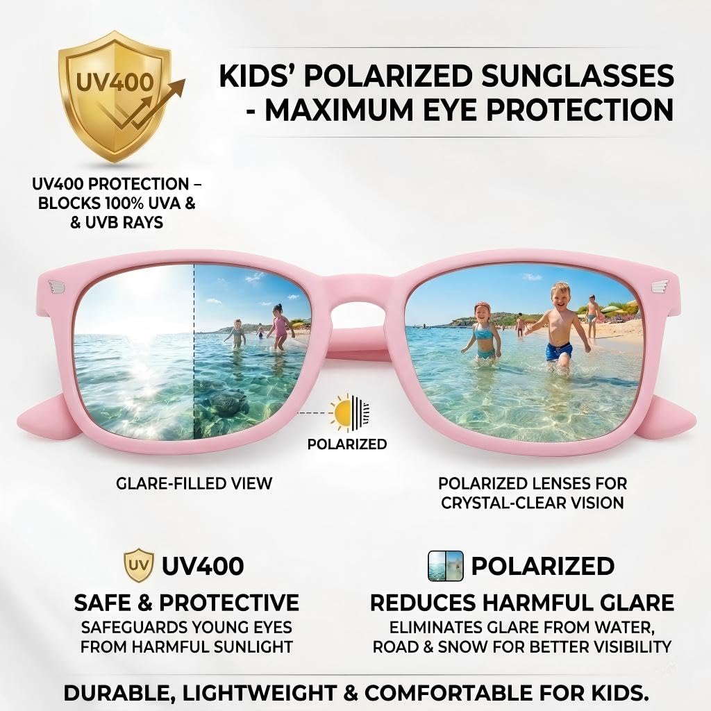 COASION Polarized Kids Sunglasses UV 400 Protection for Girls Boys Classic Retro Style Toddler Shades Age 3-12