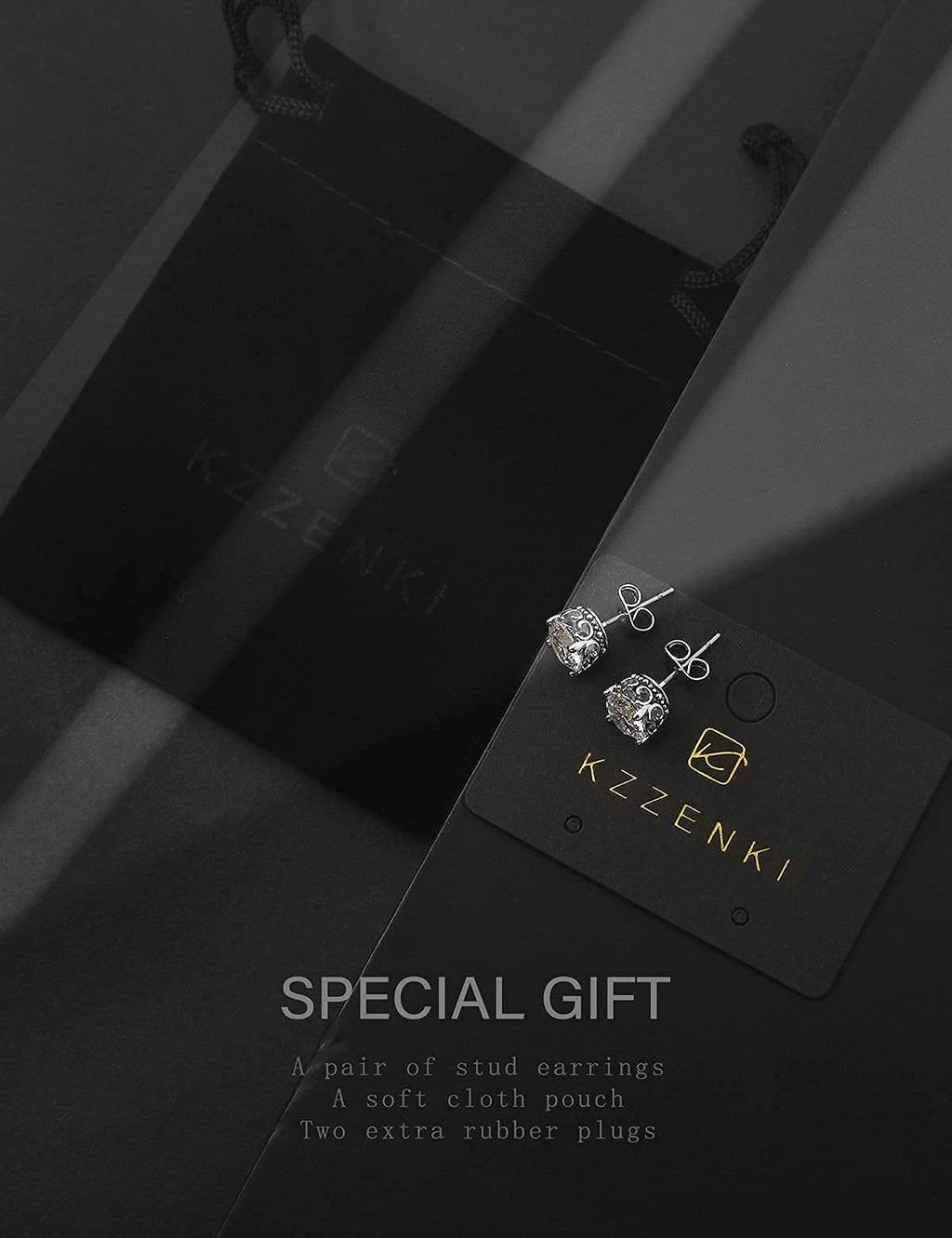 Retro Dark Shadow Stud Earrings, Hypoallergenic Stainless Steel Cubic Zirconia Earrings