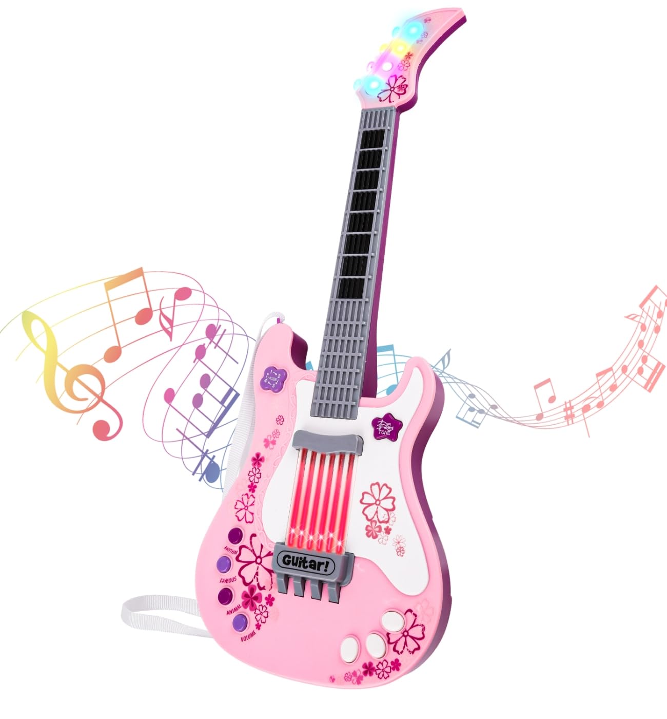 M SANMERSEN Kids Electric Toy Music Pink Guitars for Girl, with Strap for Kid, Toddler Musical Instrument Toys for 3 4 5 Year Old Girls Gifts