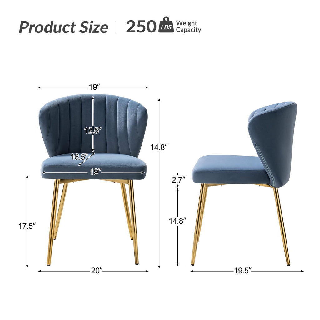 HULALA HOME Velvet Dining Chairs, Modern Small Armless Accent Chair with Gold Metal Legs, Living Room Upholstered Cute Side Chair, Elegant Tufted Back Vanity Chair for Bedroom, Auburn