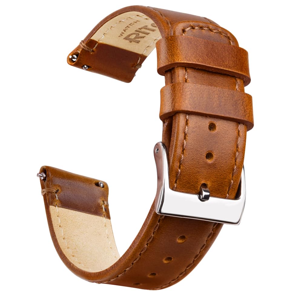 Ritche Christmas Gift Quick Release Leather Watch Band Leather Watch Strap 18mm 19mm 20mm 21mm 22mm 23mm or 24mm for Men and Women, White Elephant Gifts, Stocking Stuffers For Men