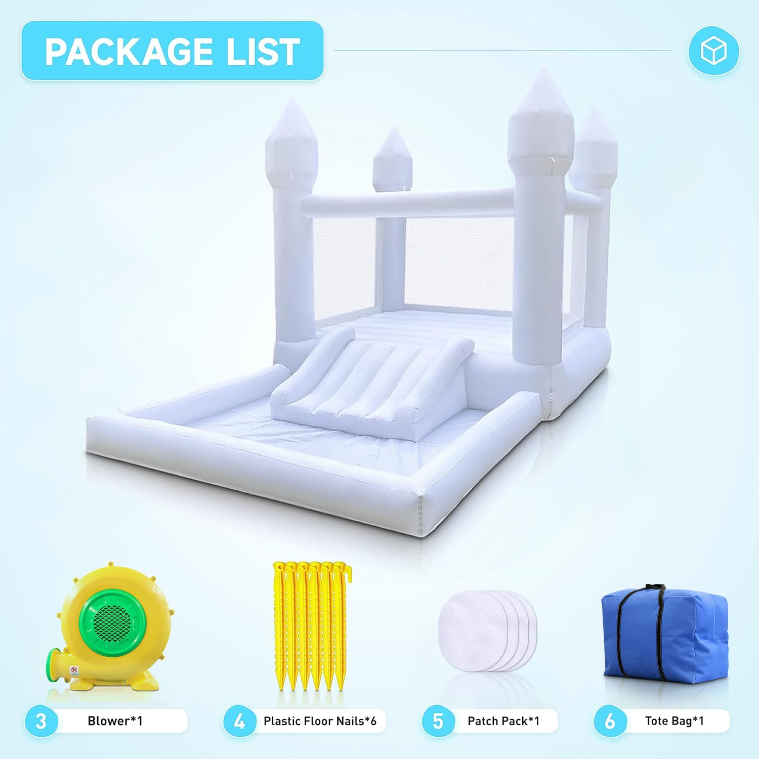 Inflatable White Bounce House for Kids with UL Blower-Portable, Large Ball Pool and Jump Space 3in1 Bouncy Castles A Spacious Joy-Room Bounce House for Kids 3-12 (Oxford material-13' L X 8' W X 8' H)