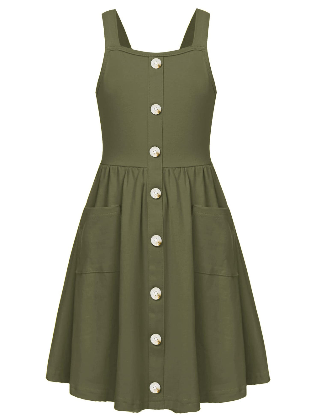 Arshiner Girl's Spaghetti Strap Button Down Midi Sleeveless Summer Casual Sundress A-line Dress with Pockets