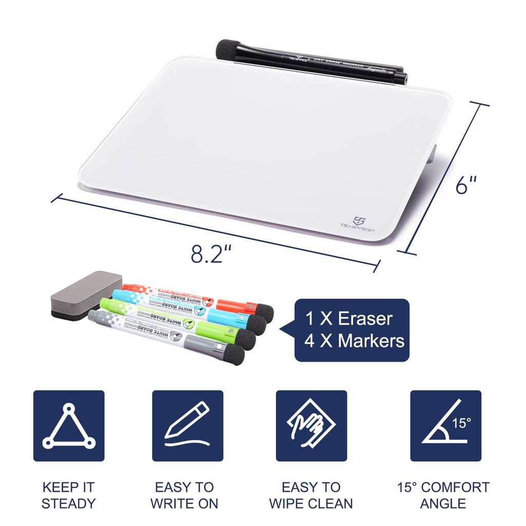 TSJ OFFICE Small Desktop Whiteboard - Glass Dry Erase Board 8 X 6 Inches Tabletop Easel Whiteboard with Stand, Desk Board Buddy for Artist, Teacher and Student