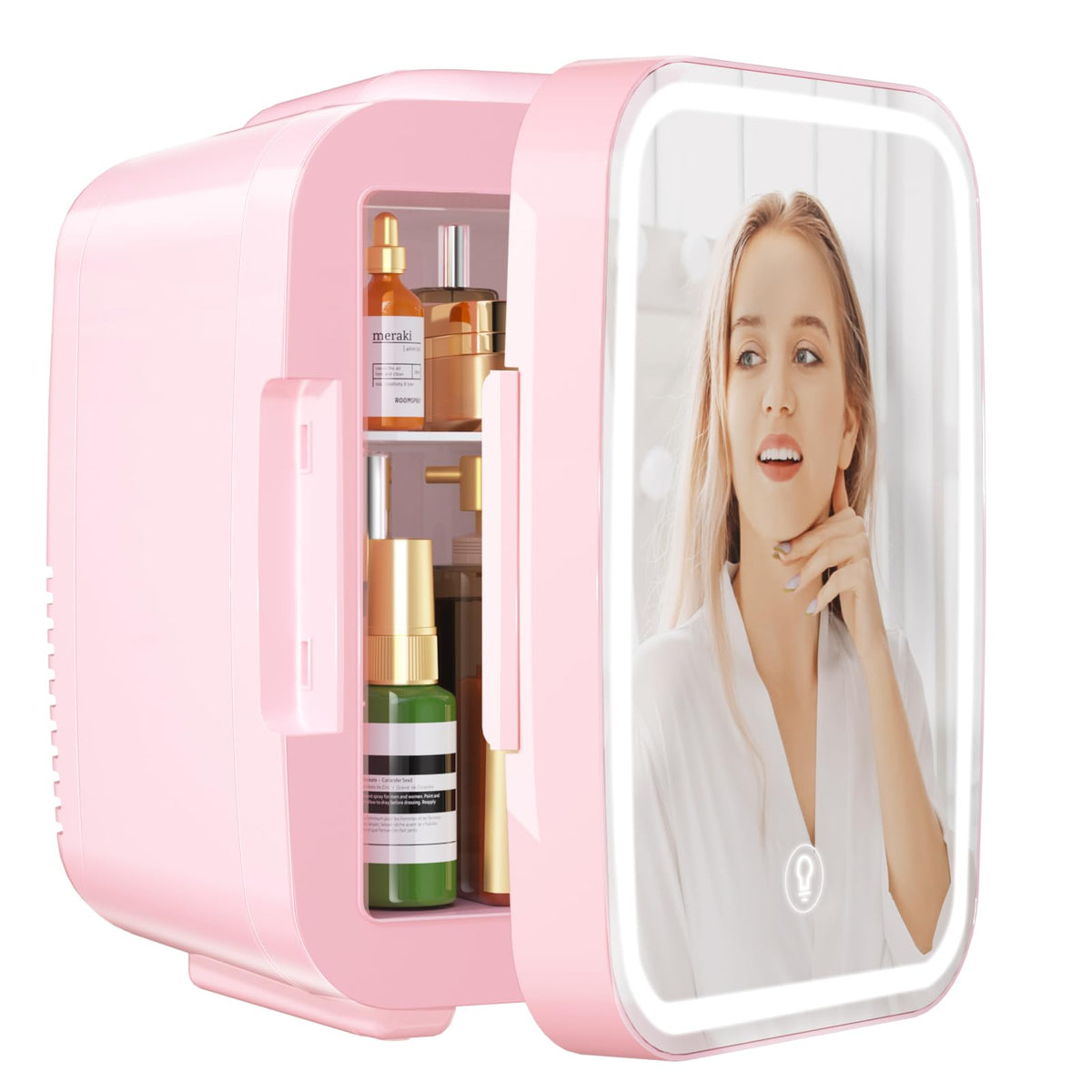 YASHE Mini Fridge, 4 Liter/6 Can Mini Makeup Fridge, 110V AC/ 12V DC Portable Thermoelectric Cooler&Warmer for Skincare, Drink, Cosmetic, Medicine, Small fridge for Bedroom, Office, Dorm, Car, Black