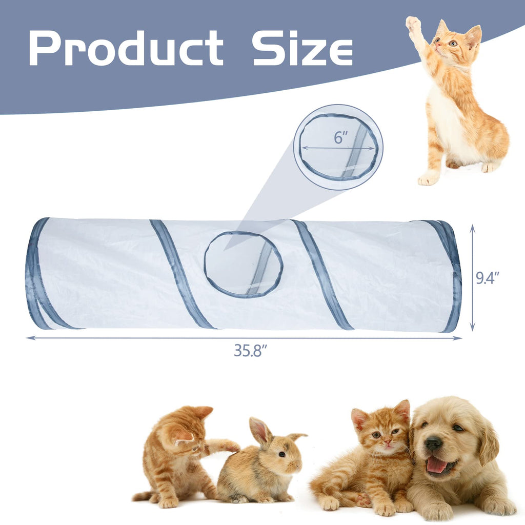 Sheldamy Cat Tunnel, 2-Way Collapsible Play Tunnel, Interactive Toy Maze for Small Animals, Suitable for Kittens, Puppies, Rabbits, Ferrets, Blue & Black