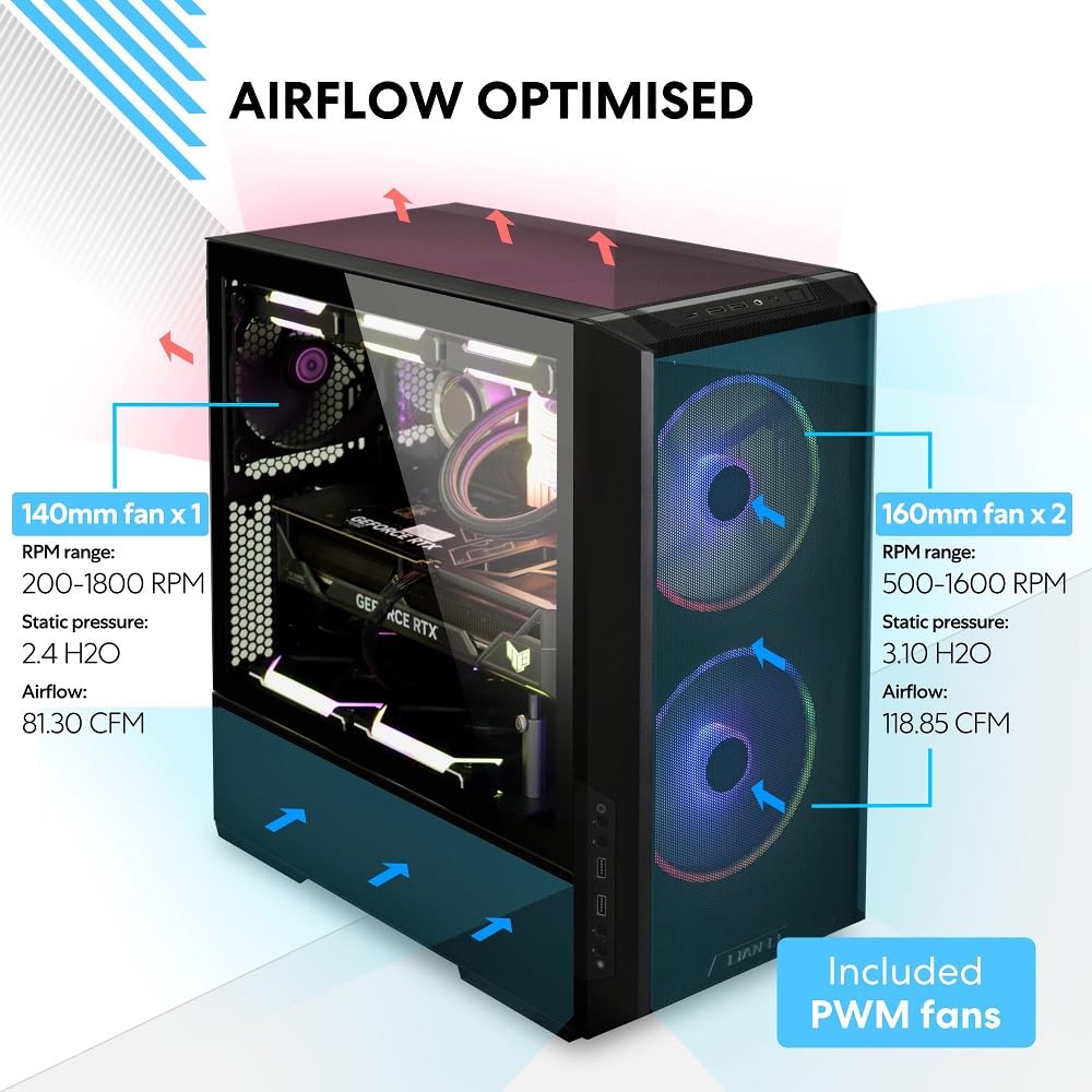 LIAN LI LANCOOL 207 Compact ATX RGB Gaming Computer Case, Airflow Optimized Mesh Panels Tower Chassis w/ 2x140mm ARGB,2x120mm PWM Fans Pre-Installed, USB Type-C Port, Tempered Glass Side Panel (Black)