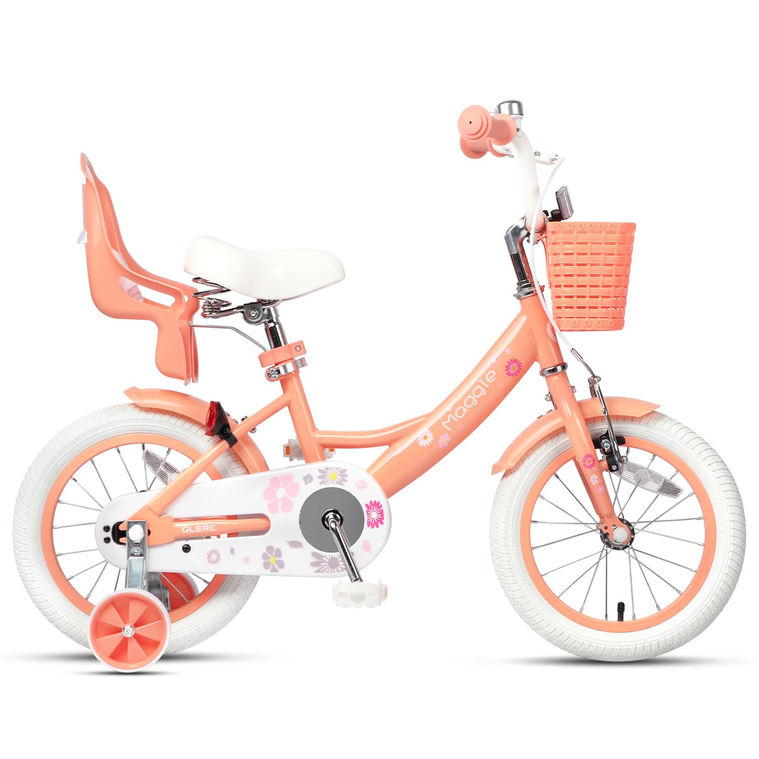 Glerc Maggie Girls Bike, 12-20 Inch Kids Bike for 2-13 Years Old Children, Princess Style Kids Bicycle with Doll-Seat & Basket & Training Wheels, Multiple Colors