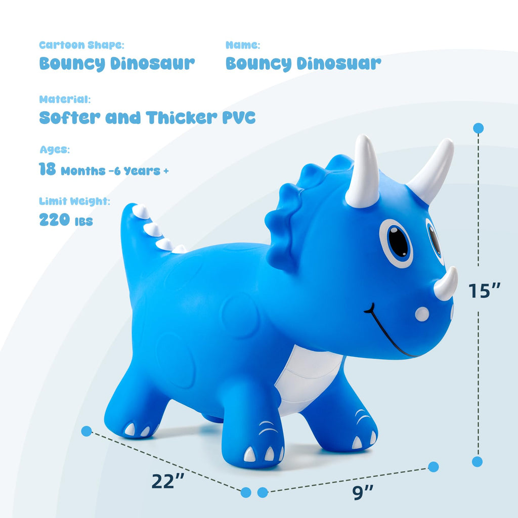 Kids Dinosaur Bouncy Animal Toys, Inflatable Triceratops Bouncer, Ride on Bounce Hopper, Indoor Outdoor Activity Birthday Gift for 18 Months 2 3 4 Years Old Boys