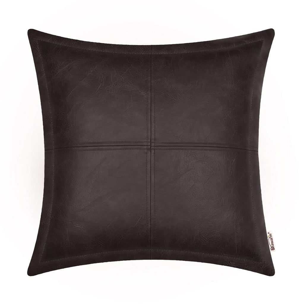 BRAWARM Faux Leather Throw Pillow Covers 16 X 16 Inches, Black Leather Pillow Cover, Hand Stitched Leather Decorative Pillow Cover for Couch Sofa Bed Living Room Home Garden