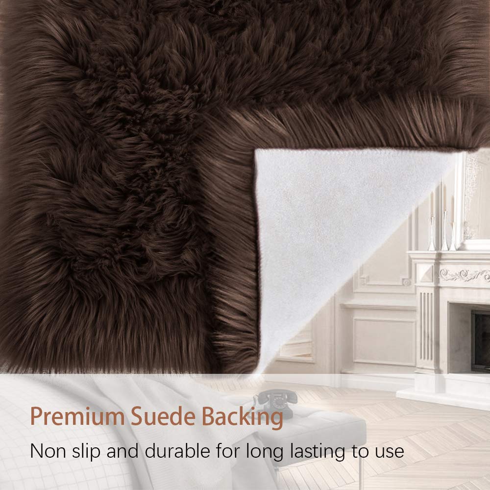 LOCHAS Soft Fluffy Faux Fur Rugs for Bedroom Bedside Rug 2x3 Feet, Washable, Furry Sheepskin Area Rug for Living Room Girls Room, Luxury Shag Carpet Home Decor, Beige