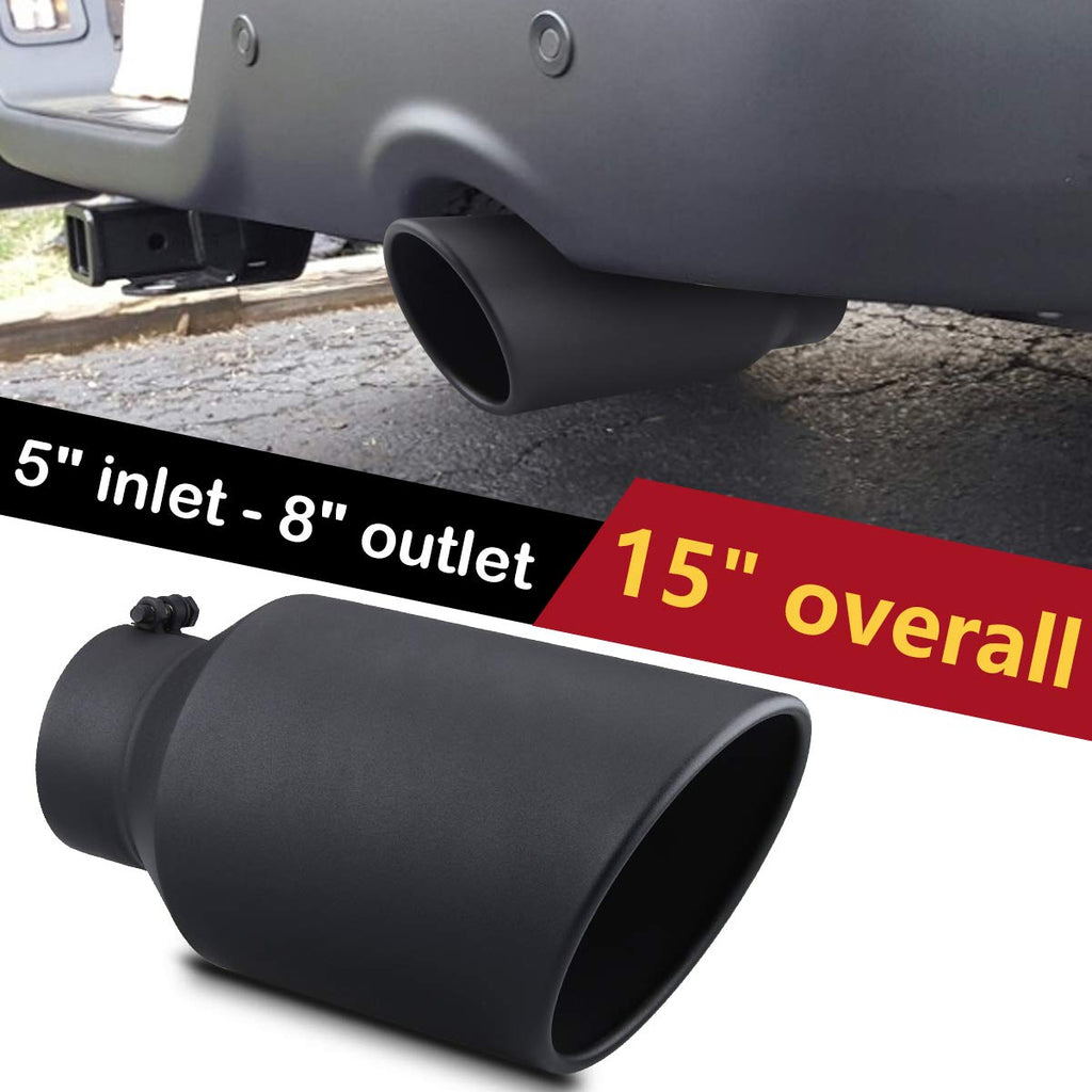 LCGP 5" Inlet Exhaust Tip, 6" Outlet 15" Long Bolt On Stainless Steel Diesel Exhaust Tailpipe Black