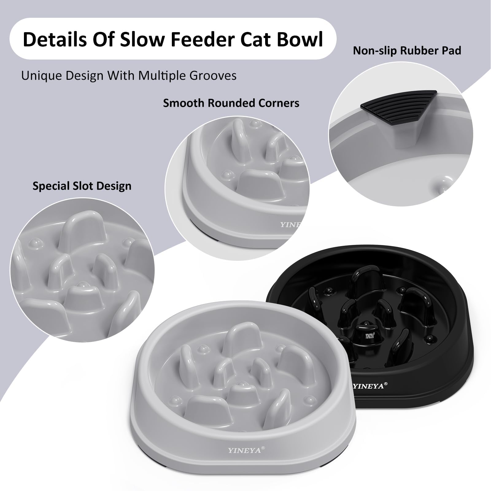 YINEYA 2PCS Anti-Choking Slow Feeder Dog Bowls Small Size Dog, Slow Feeder Cat Bowl, Supplies and Puzzle for Pet
