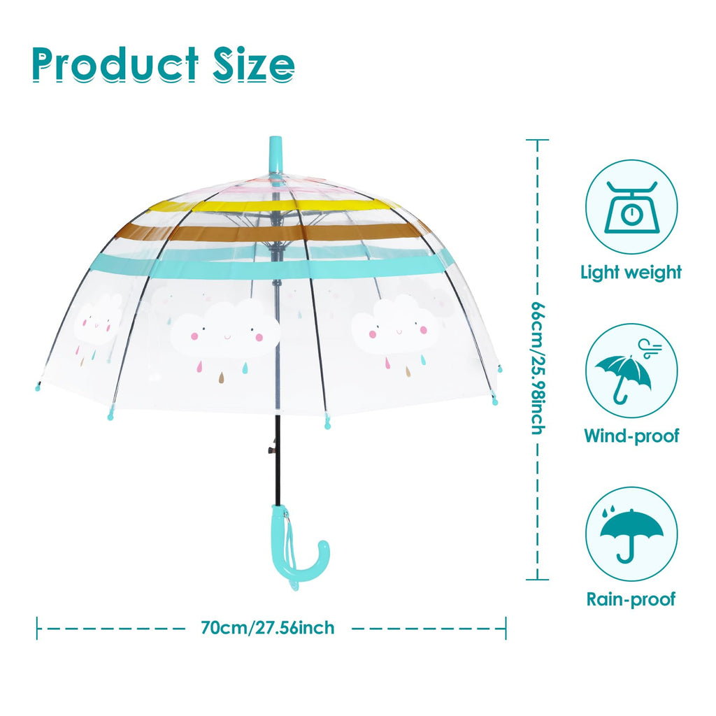 decalsweet Kids Umbrella Clear Bubble Umbrellas for Rain,Transparent Dome Safety Windproof Umbrella with Easy-Grip Hook Handle for Toddler Girls and Boys
