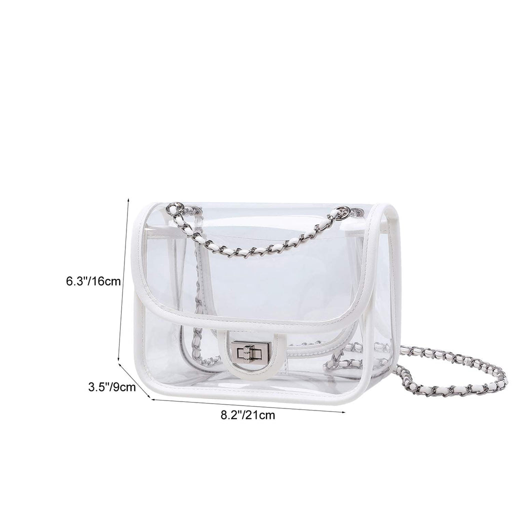 Womens PVC Clear Purse Handbag with Chain Stadium Approved Clear Bag See Through Bag for Working and Concert