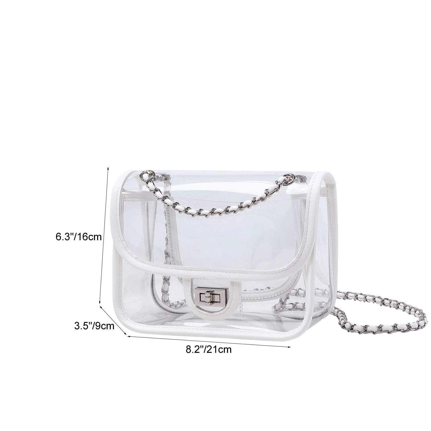 Womens PVC Clear Purse Handbag with Chain Stadium Approved Clear Bag See Through Bag for Working and Concert