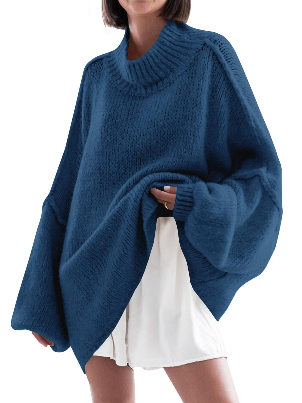 Saodimallsu Womens Oversized Sweaters Mock Neck Batwing Long Sleeve 2026 Fall Trendy Ribbed Knit Casual Tunic Sweater