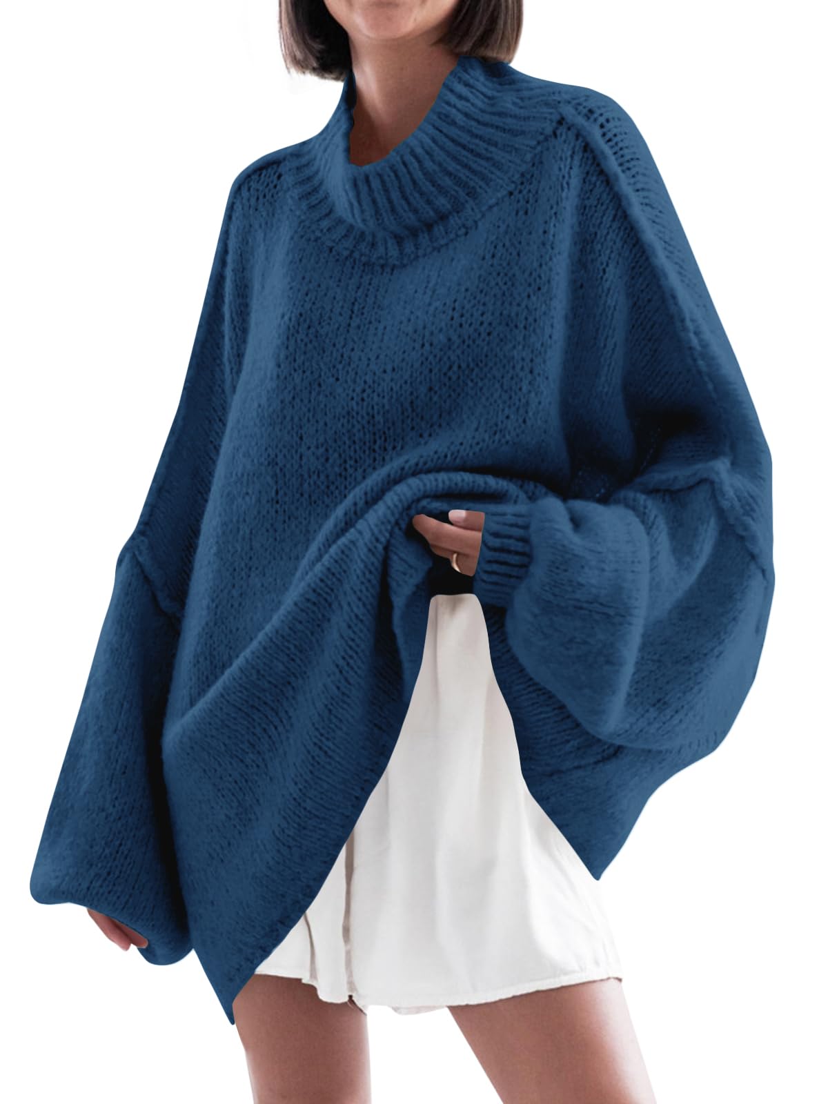 Saodimallsu Womens Oversized Sweaters Mock Neck Batwing Long Sleeve 2026 Fall Trendy Ribbed Knit Casual Tunic Sweater