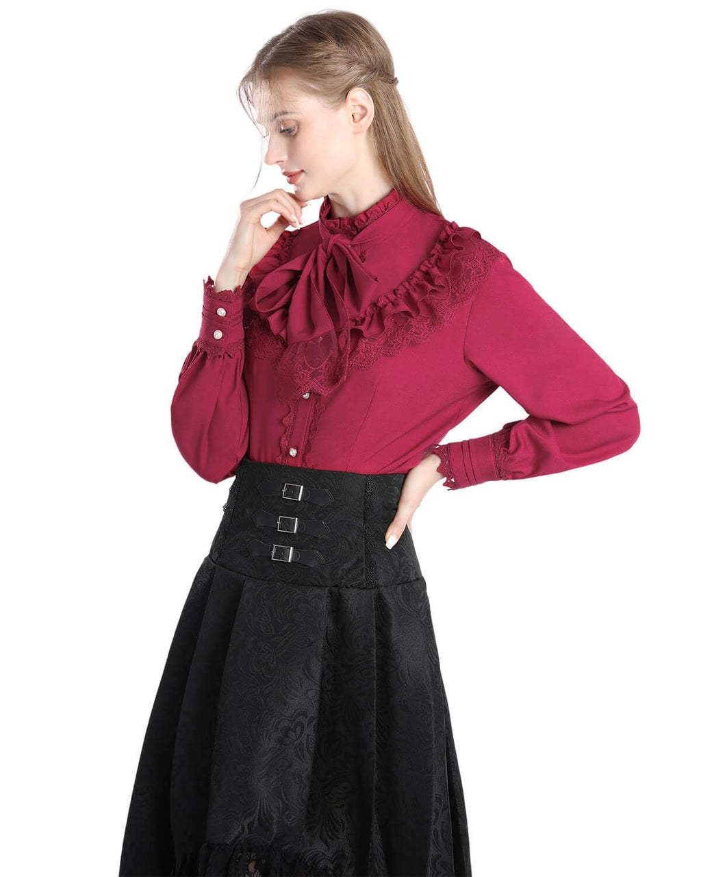 Nuoqi Victorian Blouse Womens Gothic Shirt Vintage Long Sleeve Lotus Ruffle Tops