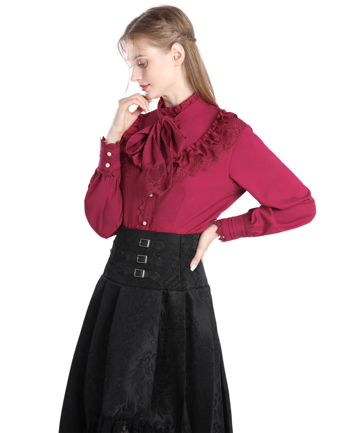 Nuoqi Victorian Blouse Womens Gothic Shirt Vintage Long Sleeve Lotus Ruffle Tops