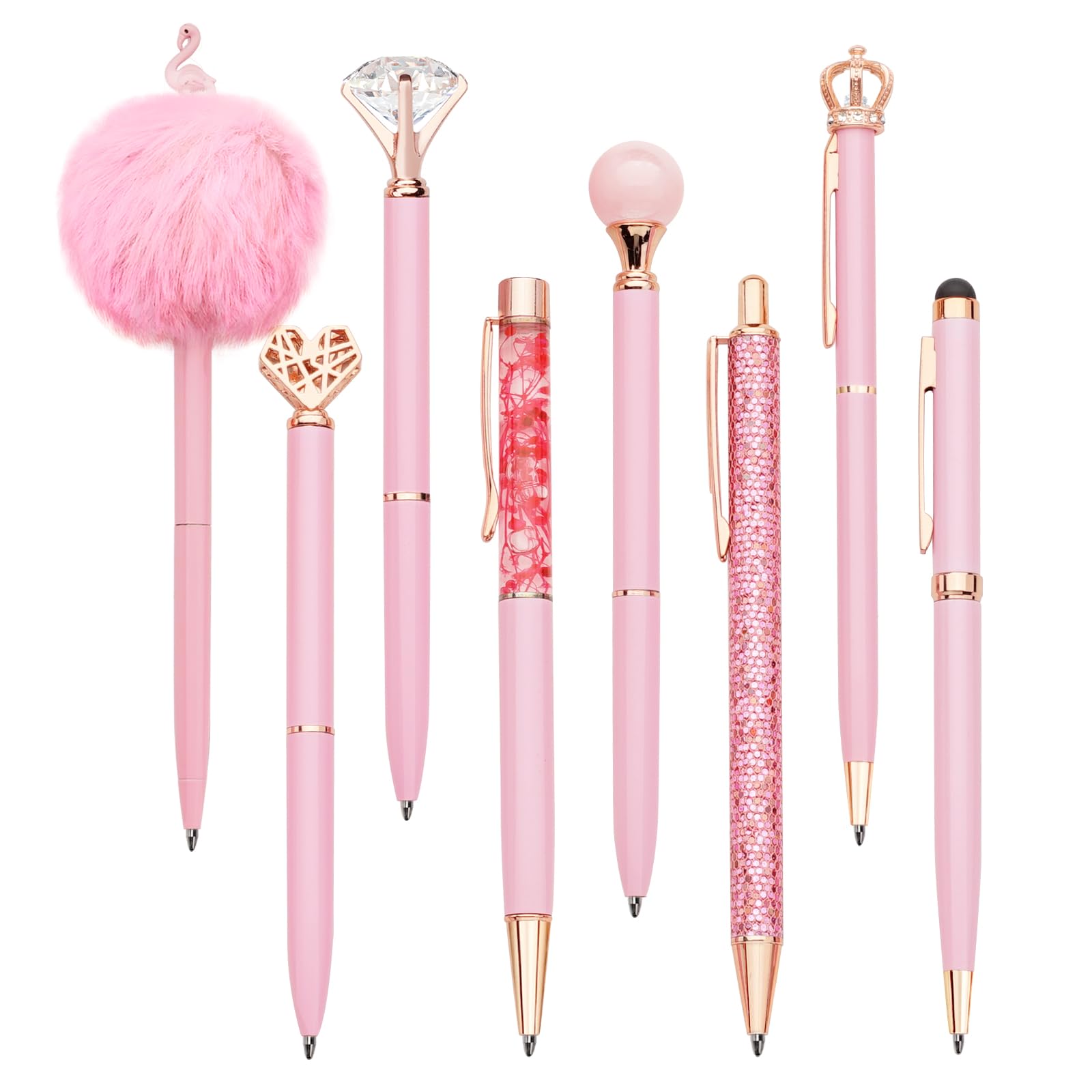 WEMATE 8Pcs Ballpoint Pens Set Metal Crystal Diamond Pen Glitter for Journaling Black Pen Bling in Black & Blue Ink Pretty Cute Pens Fancy Pens Gifts for Women Wedding School Office Desk(Black)