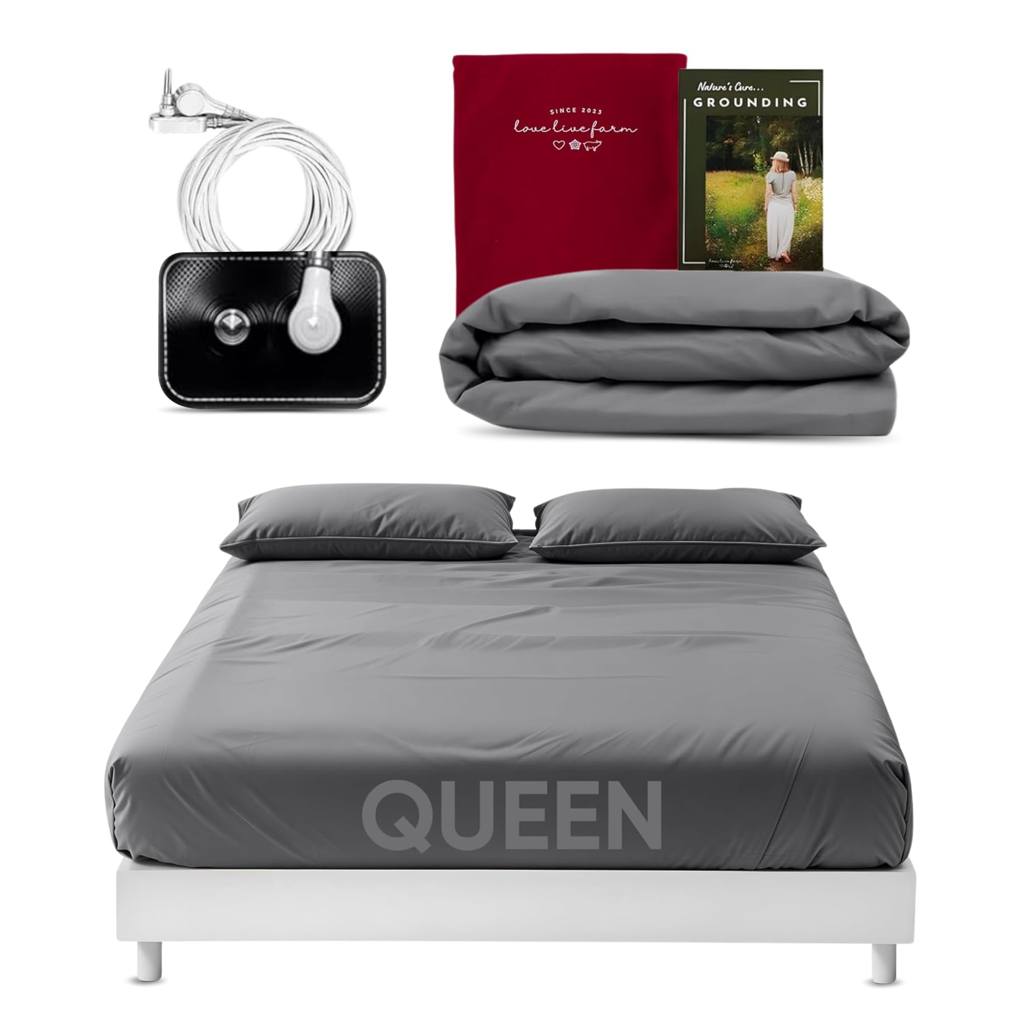 Earthing Grounding Sheets Twin Size(Grey) - 400 Thread Count Soft Earthing Sheets w/Cotton, Silver Fiber - Reinforced Grounding Cord for Conductivity – Ideal Grounding Bed Sheets for Better Sleep