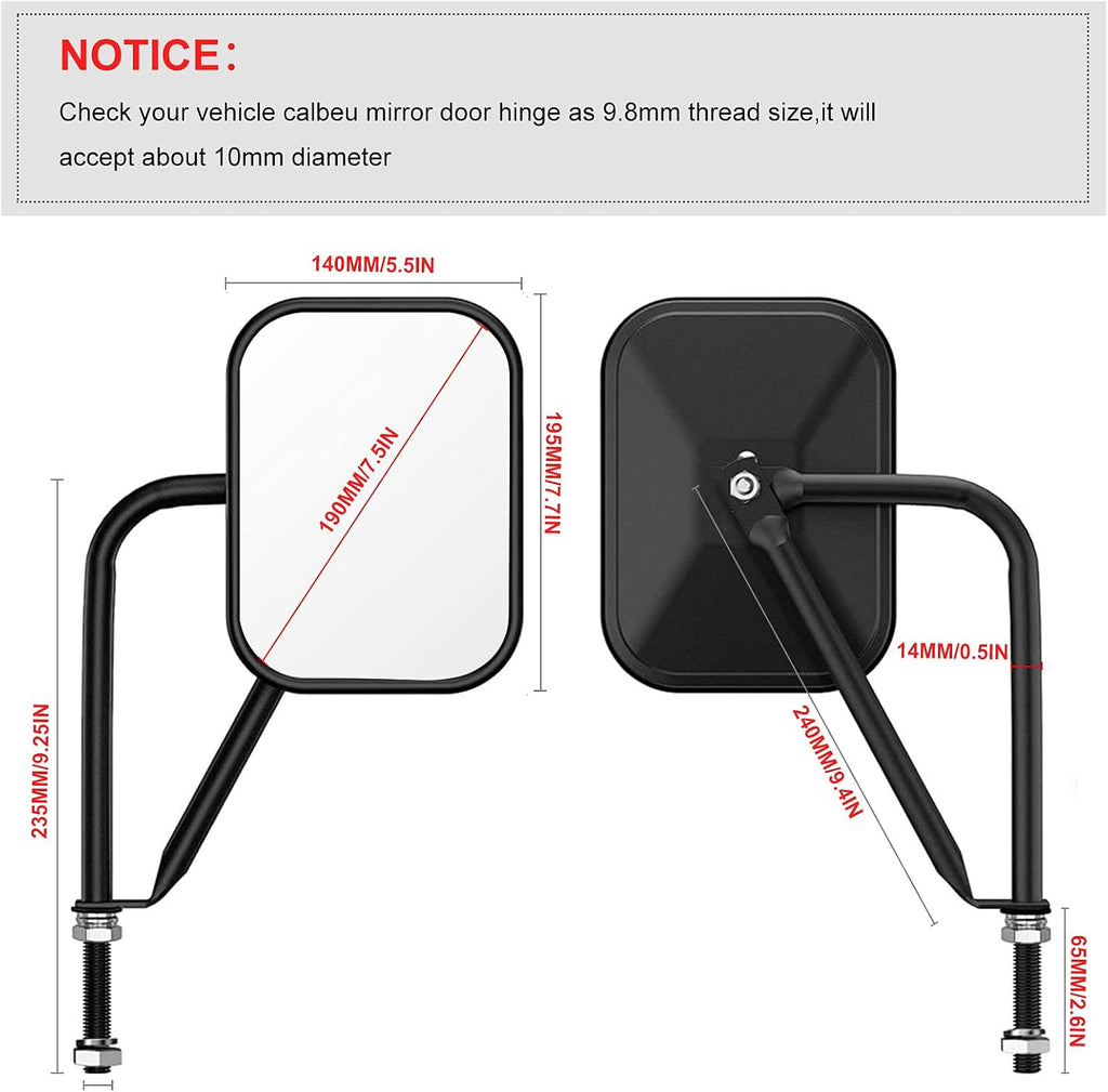 Door Off Mirror Compatible with Jeep Wrangler JK JL & Unlimited, Wider View Easy-Install Door Hinge Side Mirrors for Wrangler JK JL Unlimited