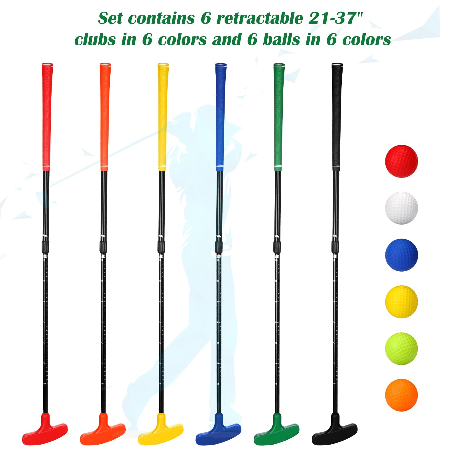 Wettarn 6 Set Golf Putters for Men and Women Two Way Mini Golf Putter with 6 Balls for Right or Left Handed Golfers Adjustable Length
