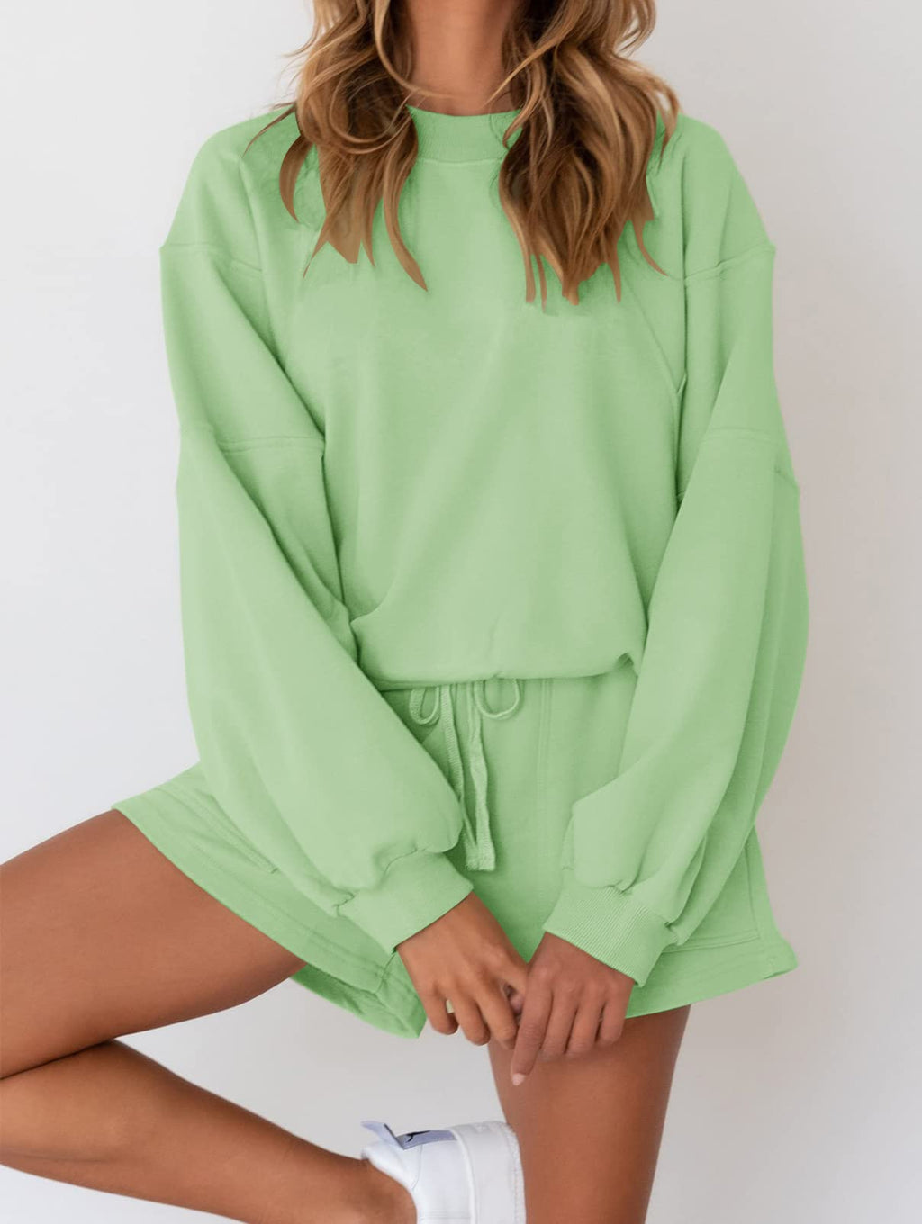 MEROKEETY 2026 Spring Lounge Sets for Women Oversized Batwing Sleeve Casual Top and Shorts 2 Piece Outfits Sweat Set