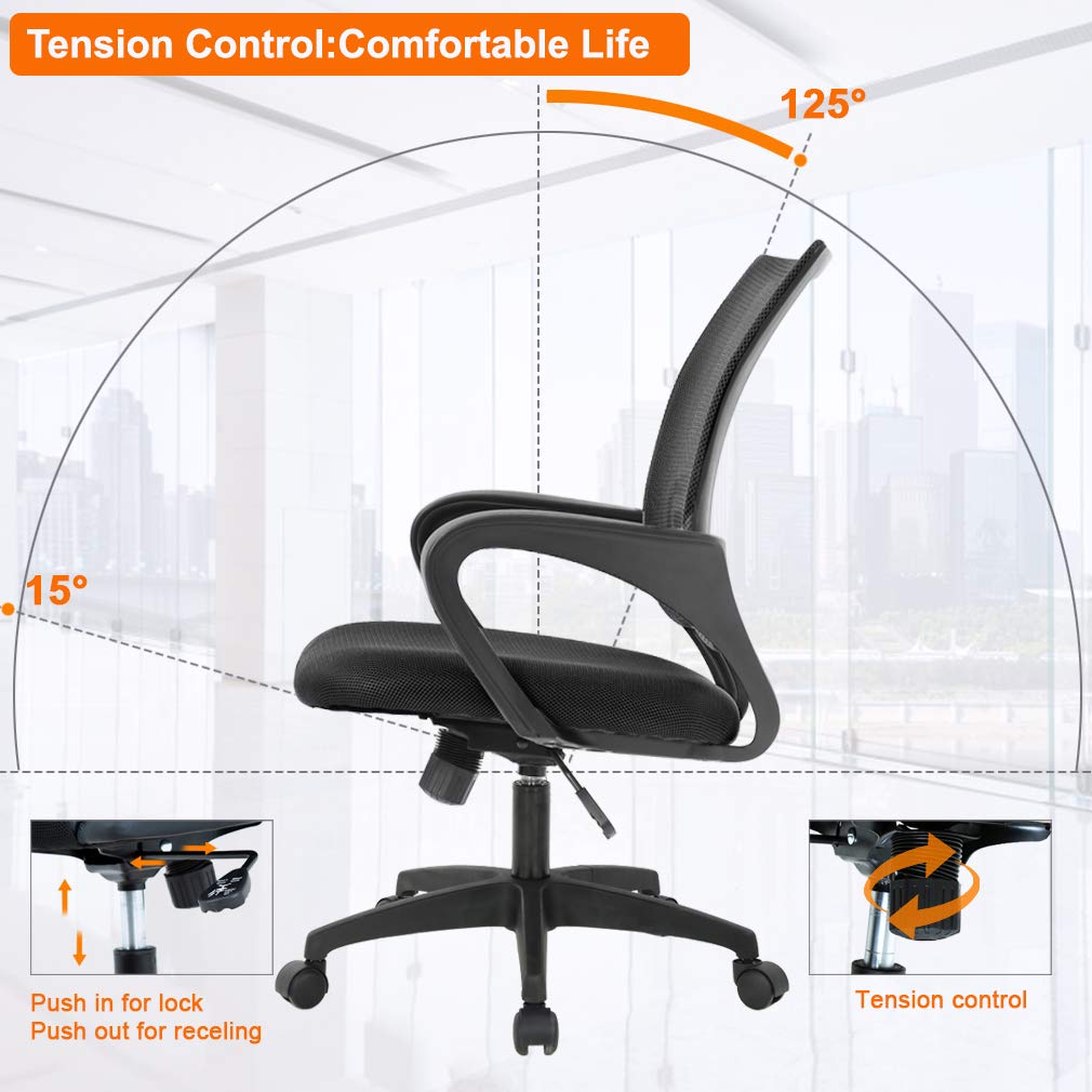 BestOffice Home Office Chair Ergonomic Desk Chair Mesh Computer Chair with Lumbar Support Armrest Executive Rolling Swivel Adjustable Mid Back Task Chair for Women Adults, Black (Black)